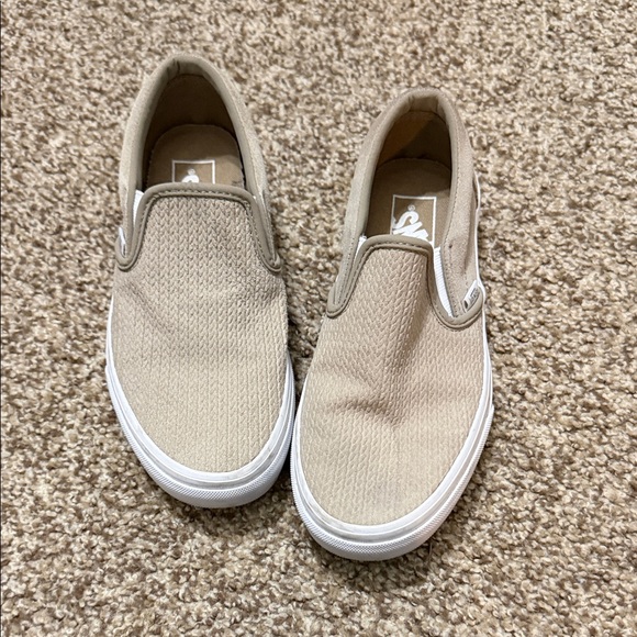 Vans Shoes - Women’s vans size 6 Beige Slip-On Canvas Sneakers good condition